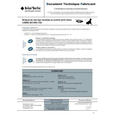 DTF (Document technique fabricant) version Biobric Sud