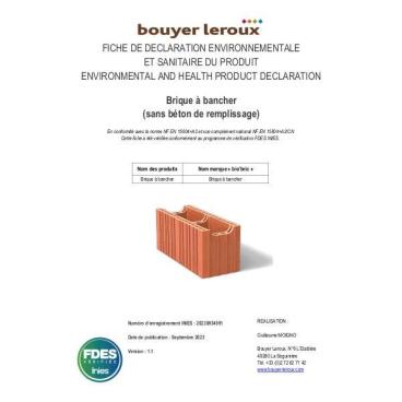 Fiche de déclaration environnementale et sanitaire brique à bancher - acrotère Biobric