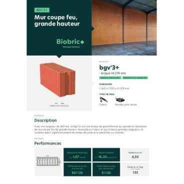 Fiche point singulier de la brique Biobric bgv'3+ pour des murs coupe feu, grande hauteur