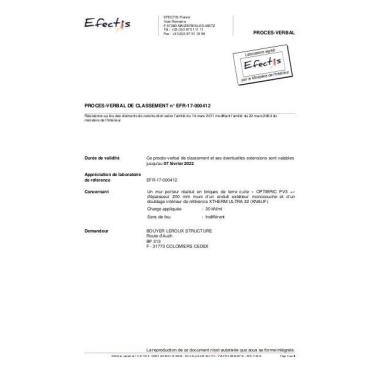 PV Feu bgv'3+ + enduit ou Doublages PSE-PSEE-LDV-ISONAT sur ossature 140+13 REI60 3t n°EFR17000412