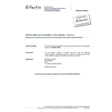 PV Feu bgv'costo + mortier joint mince n°EFR 24-004230A