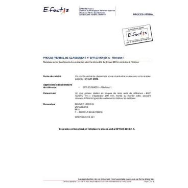 PV Feu bgv'costo th+ + mortier joint mince n°EFR 23-004551A-R1